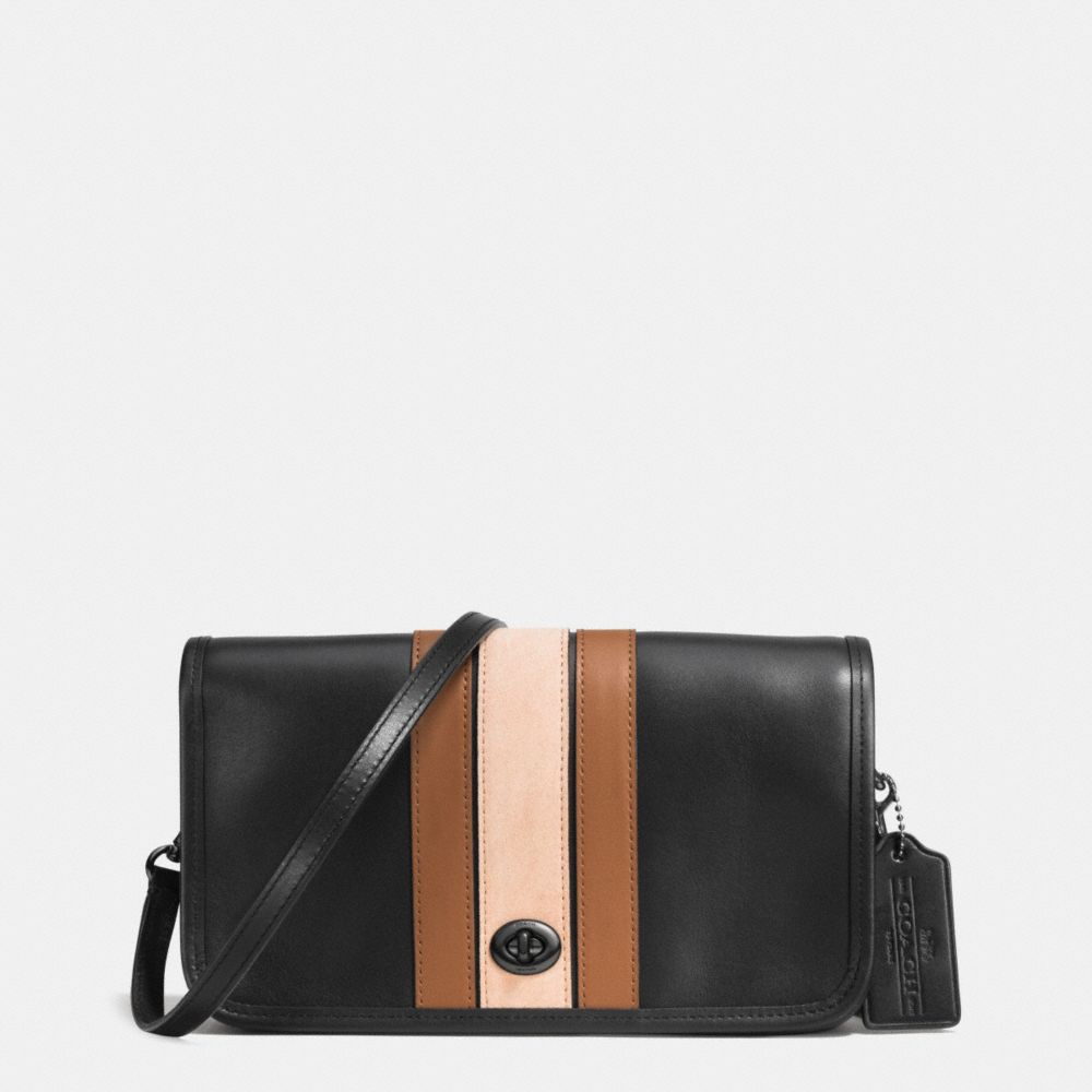 COACH 75TH ANNIVERSARY STRIPE PENNY CROSSBODY IN GLOVETANNED CALF LEATHER - BLACK ANTIQUE NICKEL/BLACK SADDLE MULTI - f57461