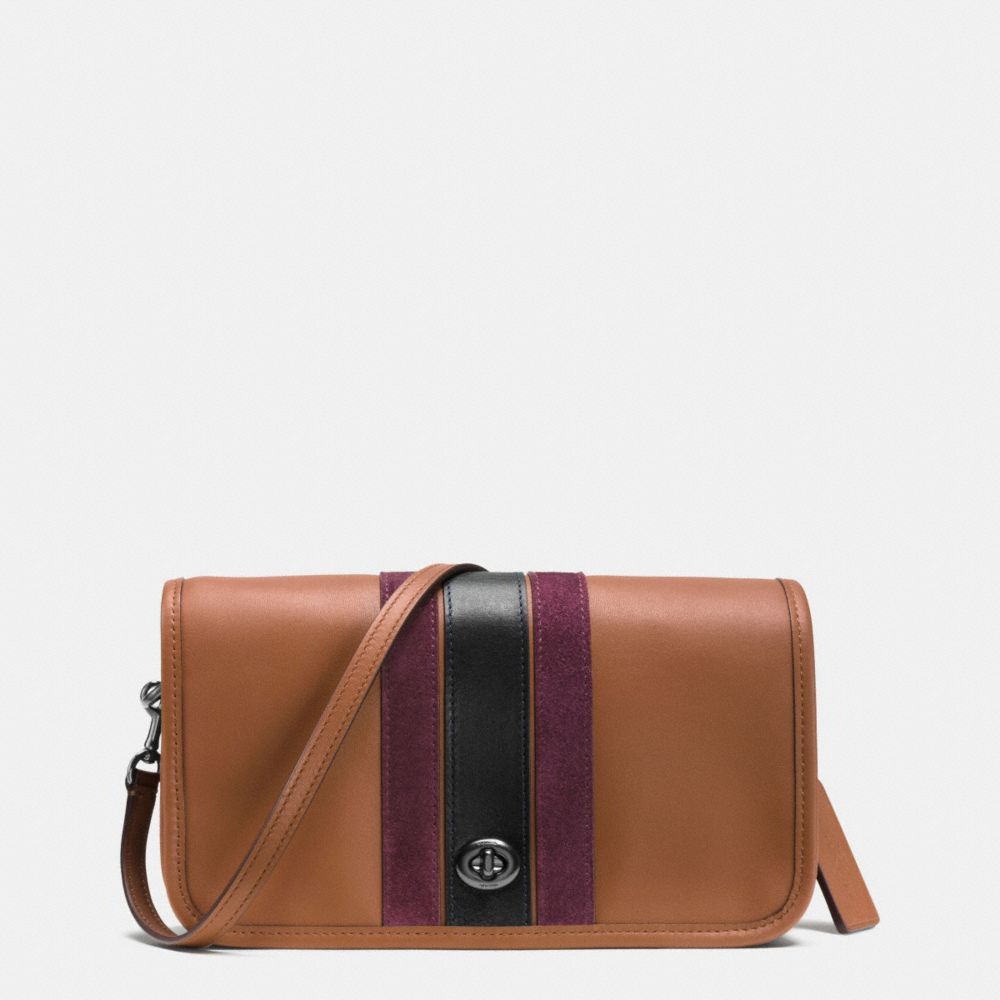 COACH 75TH ANNIVERSARY STRIPE PENNY CROSSBODY IN GLOVETANNED CALF LEATHER - BLACK ANTIQUE NICKEL/SADDLE/OXBLOOD 1 MULTI - F57461