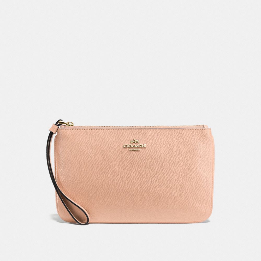 COACH F57465 Large Wristlet In Crossgrain Leather IMITATION GOLD/NUDE PINK