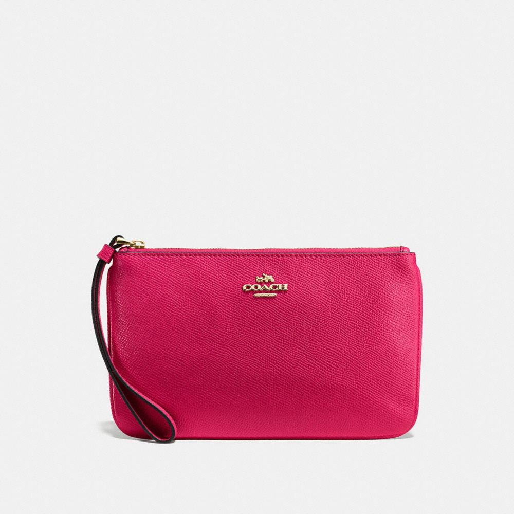 COACH F57465 Large Wristlet In Crossgrain Leather IMITATION GOLD/BRIGHT PINK