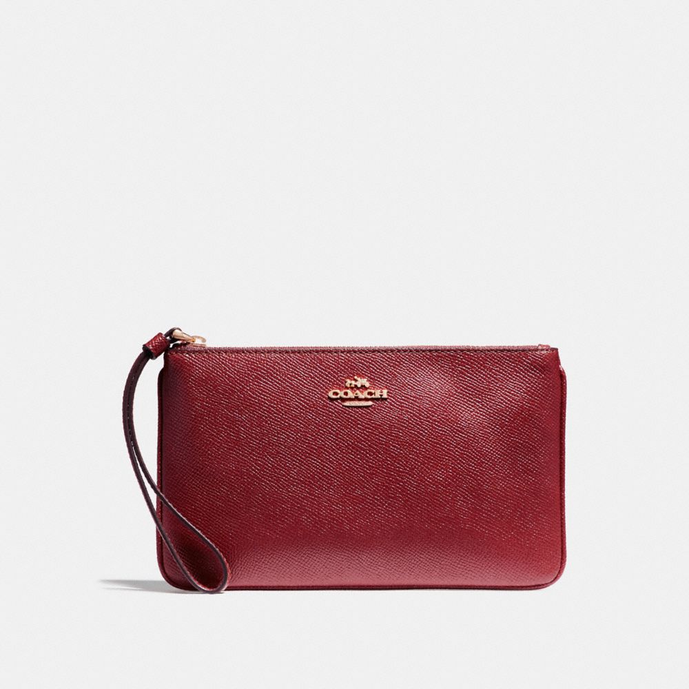 COACH F57465 LARGE WRISTLET IN CROSSGRAIN LEATHER LIGHT-GOLD/CRIMSON