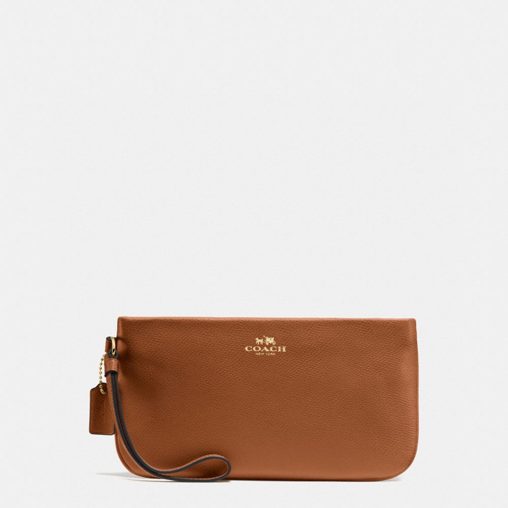 COACH F57465 LARGE WRISTLET IN CROSSGRAIN LEATHER IMITATION-GOLD/SADDLE