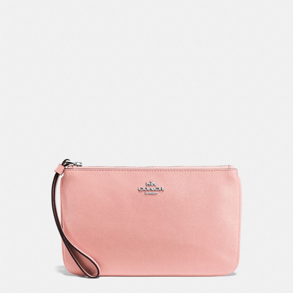 COACH f57465 LARGE WRISTLET IN CROSSGRAIN LEATHER SILVER/BLUSH