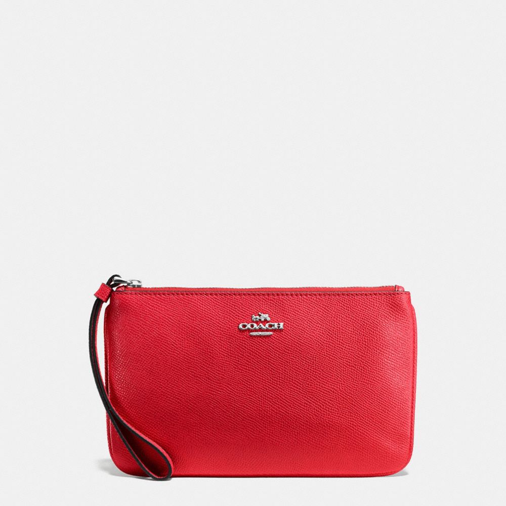 COACH f57465 LARGE WRISTLET IN CROSSGRAIN LEATHER SILVER/BRIGHT RED