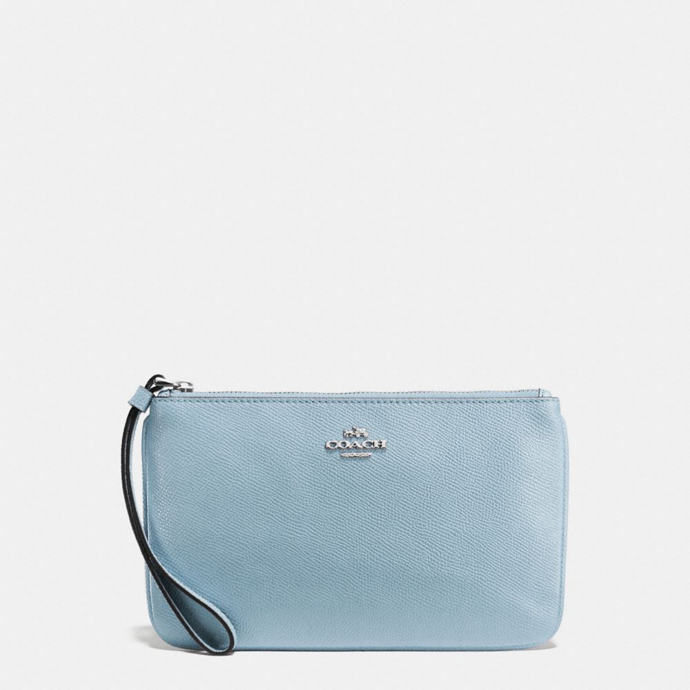 COACH LARGE WRISTLET IN CROSSGRAIN LEATHER - SILVER/CORNFLOWER - f57465