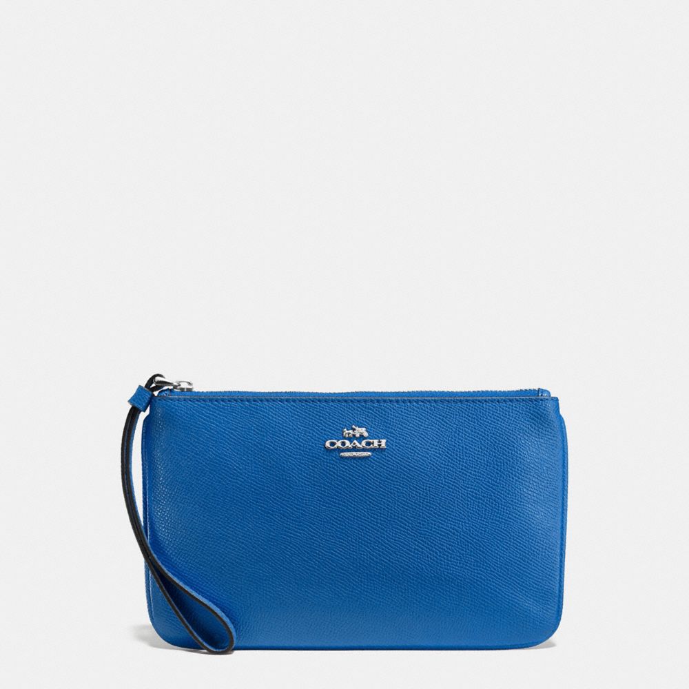 COACH f57465 LARGE WRISTLET IN CROSSGRAIN LEATHER SILVER/LAPIS