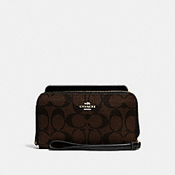 PHONE WALLET IN SIGNATURE COATED CANVAS - COACH f57468 - IMITATION GOLD/BROWN/BLACK