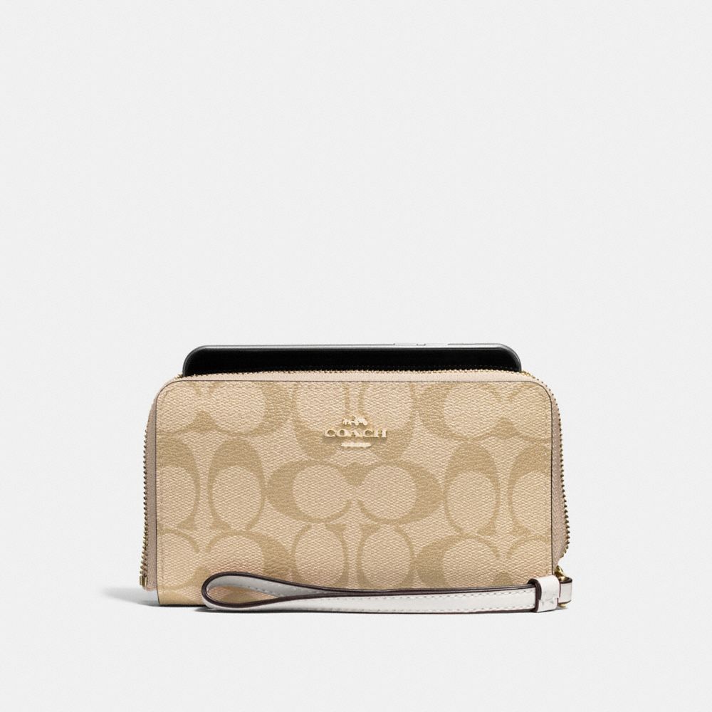 PHONE WALLET IN SIGNATURE COATED CANVAS - IMITATION GOLD/LIGHT KHAKI/CHALK - COACH F57468