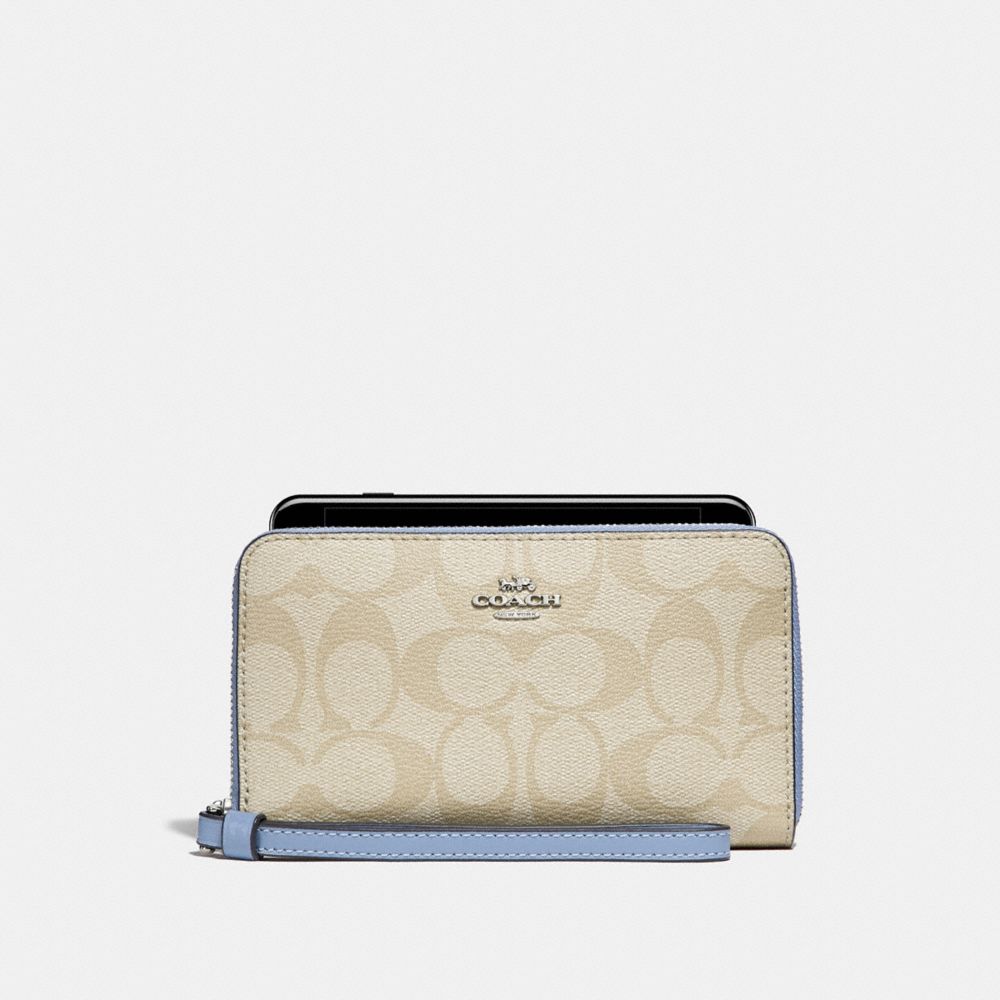 PHONE WALLET IN SIGNATURE CANVAS - LIGHT KHAKI/POOL/SILVER - COACH F57468