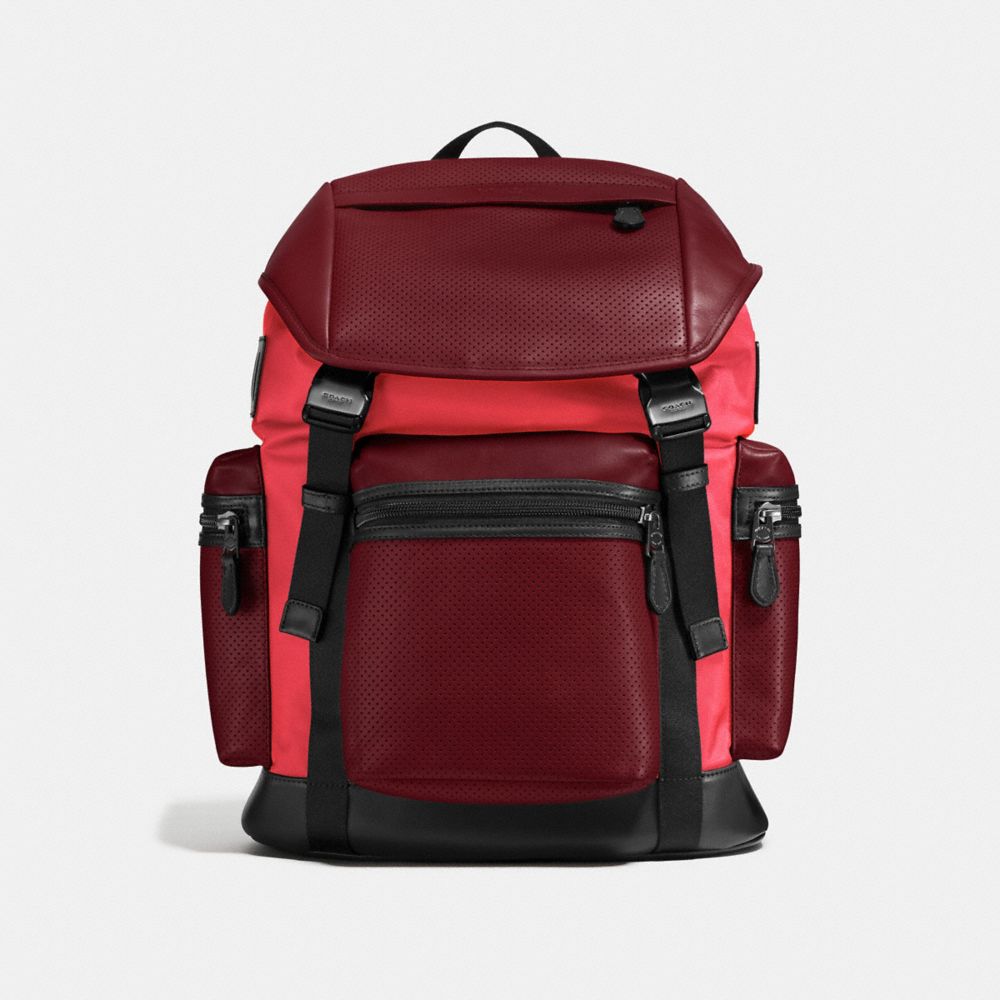 COACH F57477 - TERRAIN TREK PACK IN PERFORATED MIXED MATERIALS BRICK RED/BRIGHT RED
