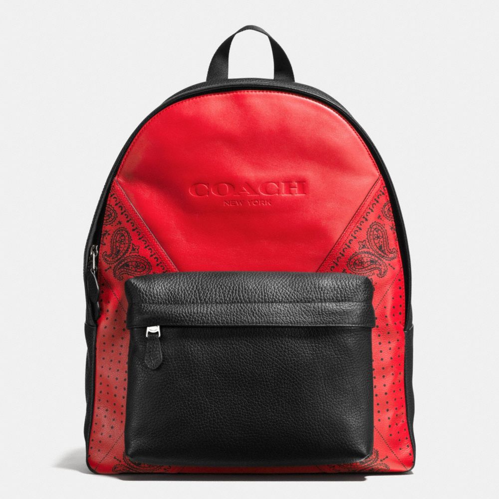 COACH F57482 Charles Backpack In Patchwork Leather RED/BLACK BANDANA