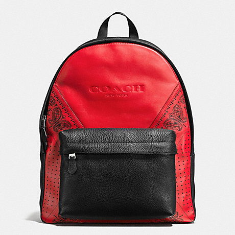 COACH F57482 CHARLES BACKPACK IN PATCHWORK LEATHER RED/BLACK-BANDANA