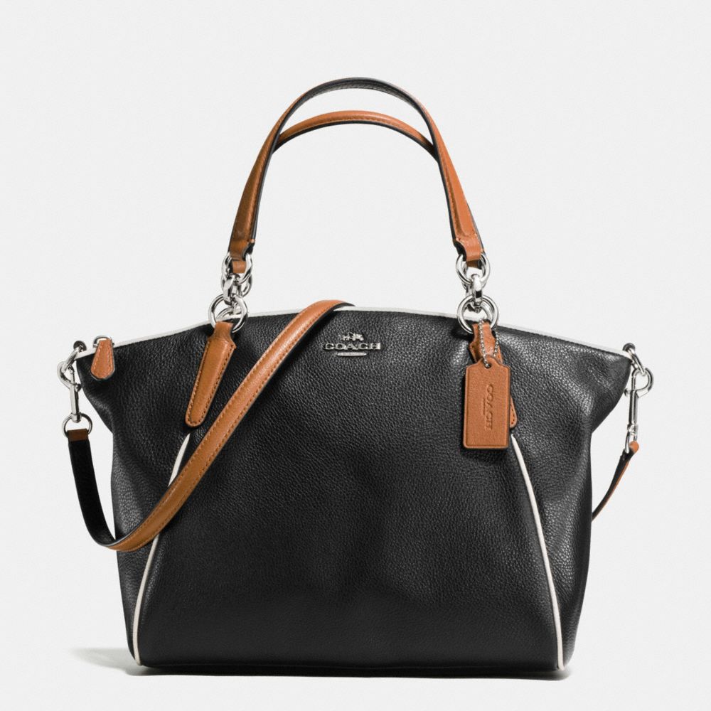 SMALL KELSEY SATCHEL WITH CONTRAST TRIM IN PEBBLE LEATHER - f57486 - SILVER/BLACK MULTI