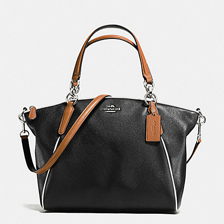 SMALL KELSEY SATCHEL WITH CONTRAST TRIM IN PEBBLE LEATHER - COACH F57486 - SILVER/BLACK MULTI