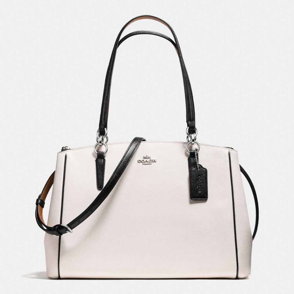 COACH F57488 - CHRISTIE CARRYALL WITH CONTRAST TRIM IN CROSSGRAIN LEATHER SILVER/CHALK MULTI