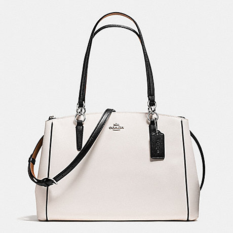 COACH F57488 CHRISTIE CARRYALL WITH CONTRAST TRIM IN CROSSGRAIN LEATHER SILVER/CHALK-MULTI