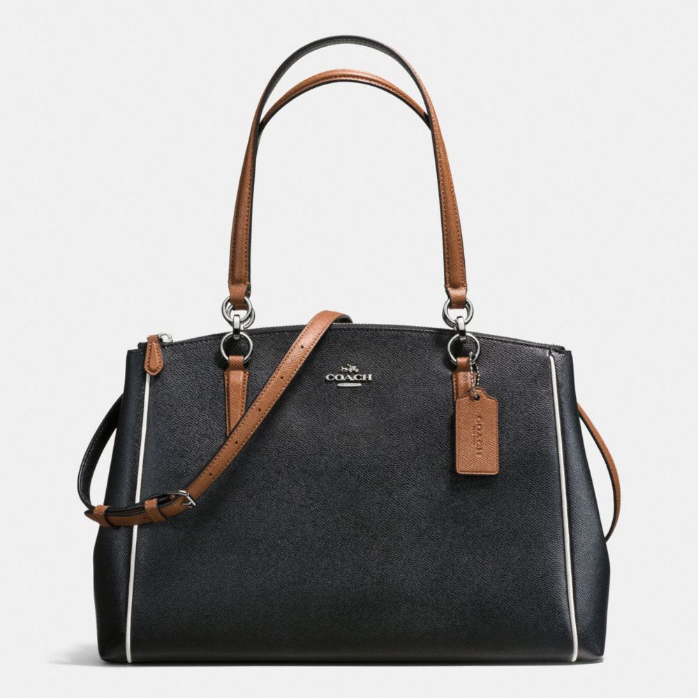 COACH F57488 CHRISTIE CARRYALL WITH CONTRAST TRIM IN CROSSGRAIN LEATHER SILVER/BLACK-MULTI