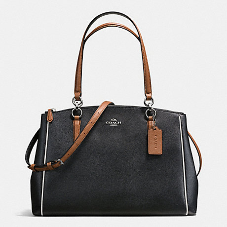 COACH f57488 CHRISTIE CARRYALL WITH CONTRAST TRIM IN CROSSGRAIN LEATHER SILVER/BLACK MULTI