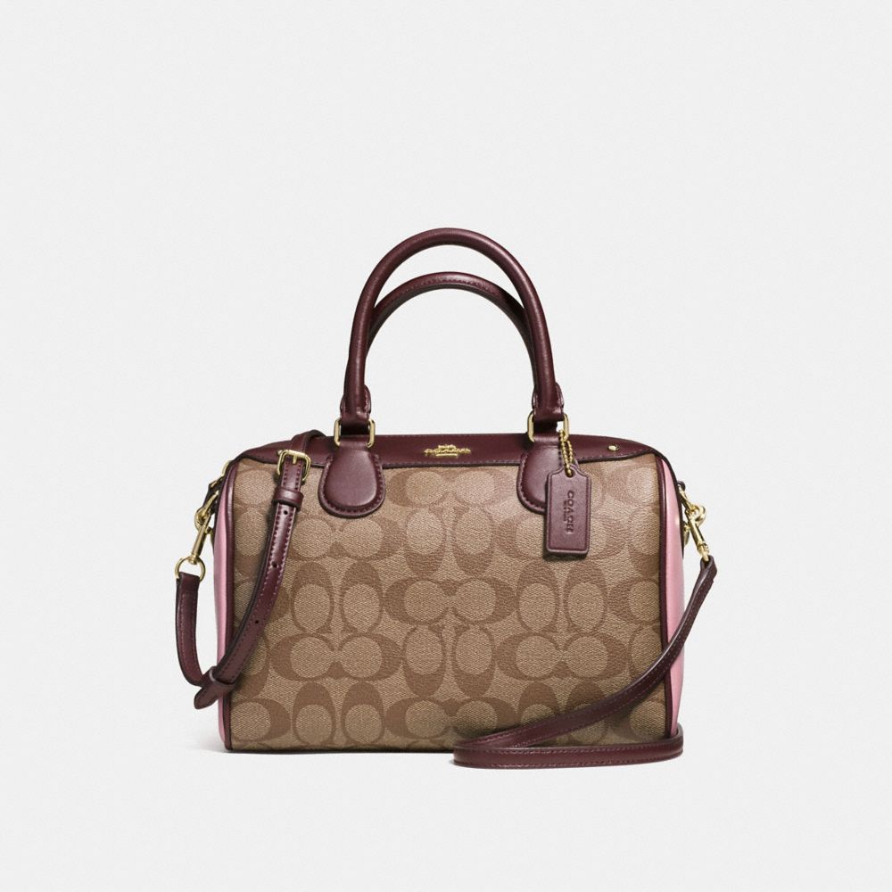 COACH f57495 MINI BENNETT SATCHEL IN COLORBLOCK SIGNATURE IMITATION GOLD/KHAKI OXBLOOD MULTI