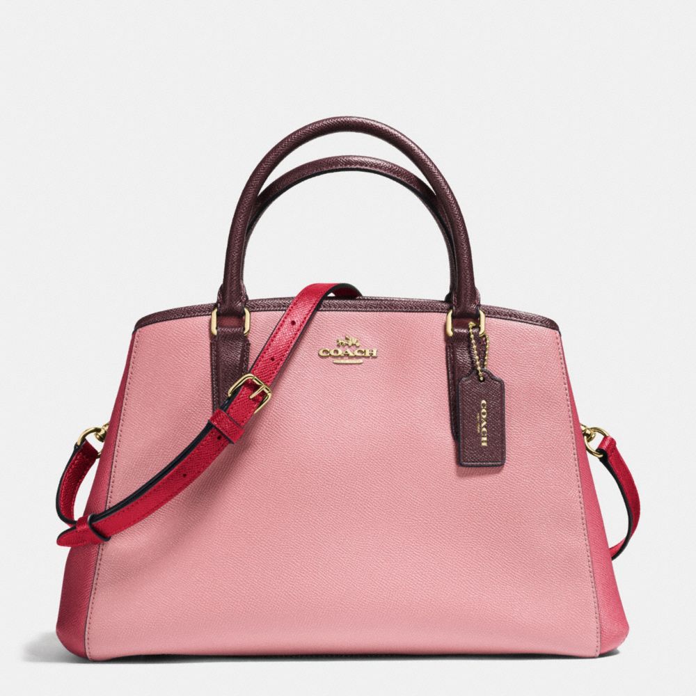 SMALL MARGOT CARRYALL IN GEOMETRIC COLORBLOCK CROSSGRAIN LEATHER - IMITATION GOLD/STRAWBERRY/OXBLOOD MULTI - COACH F57497