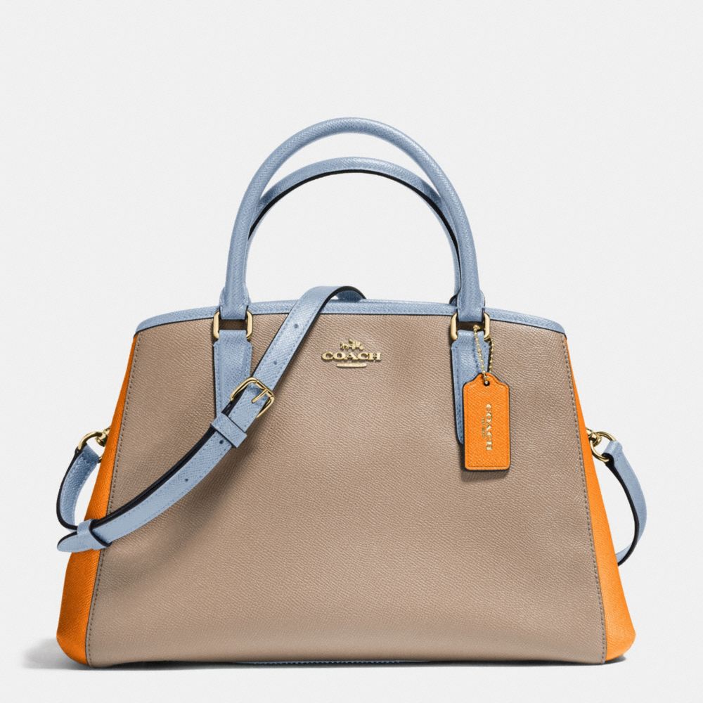 COACH SMALL MARGOT CARRYALL IN GEOMETRIC COLORBLOCK CROSSGRAIN LEATHER - IMITATION GOLD/STONE ORANGE MULTI - F57497