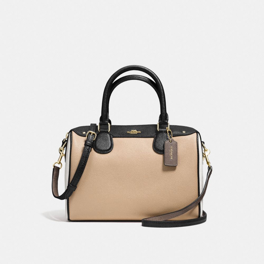 MINI BENNETT SATCHEL IN GEOMETRIC COLORBLOCK CROSSGRAIN LEATHER - f57498 - IMITATION GOLD/BEECHWOOD/CHALK MULTI