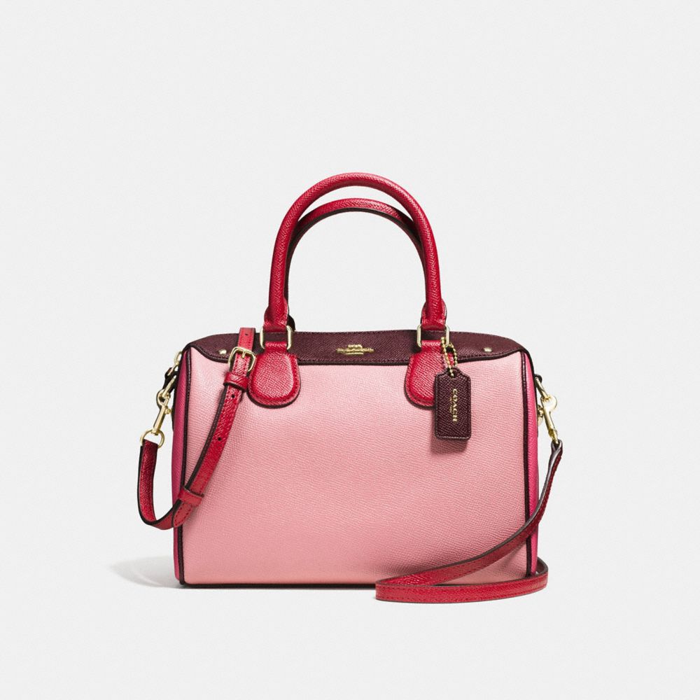 COACH MINI BENNETT SATCHEL IN GEOMETRIC COLORBLOCK CROSSGRAIN LEATHER - IMITATION GOLD/STRAWBERRY/OXBLOOD MULTI - f57498