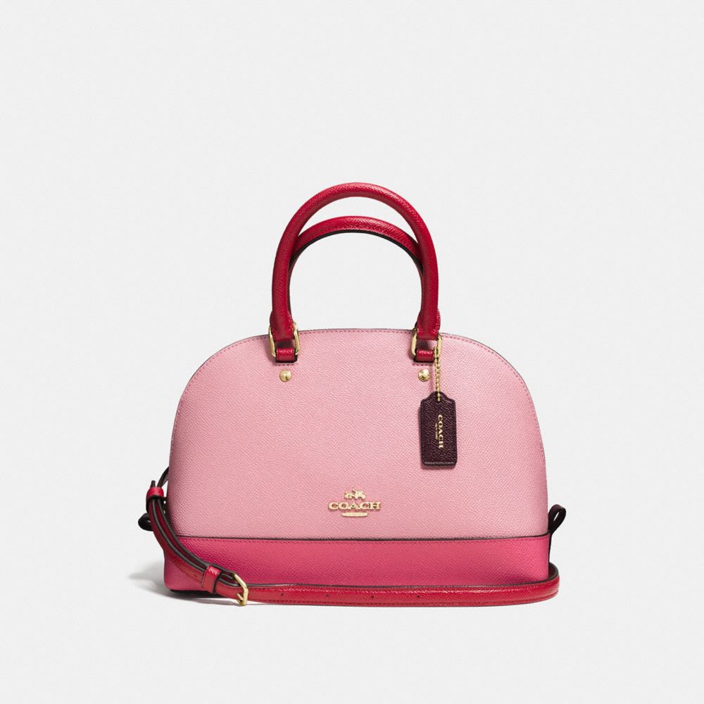 MINI SIERRA SATCHEL IN GEOMETRIC COLORBLOCK CROSSGRAIN LEATHER - IMITATION GOLD/STRAWBERRY/OXBLOOD MULTI - COACH F57499