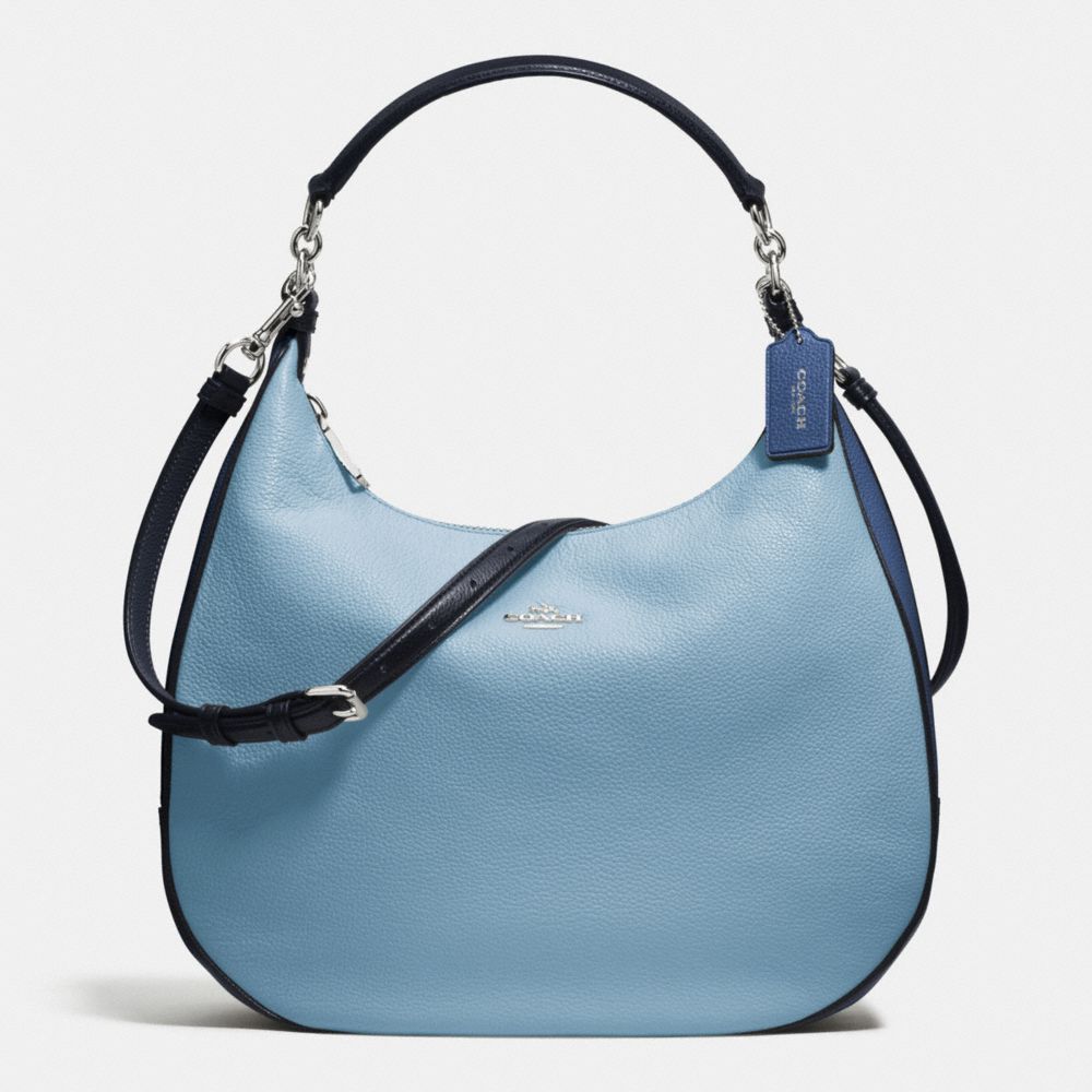 COACH HARLEY HOBO IN GEOMETRIC COLORBLOCK POLISHED PEBBLE LEATHER - SILVER/MIDNIGHT BLUE MULTI - F57500