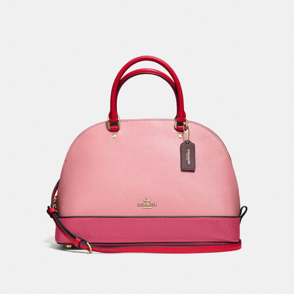 COACH SIERRA SATCHEL IN GEOMETRIC COLORBLOCK CROSSGRAIN LEATHER - IMITATION GOLD/STRAWBERRY/OXBLOOD MULTI - F57502