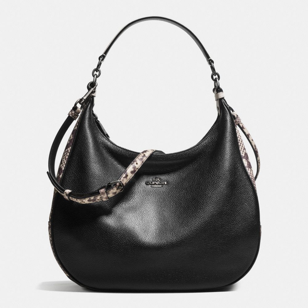 COACH F57503 - HARLEY HOBO WITH SNAKE EMBOSSED LEATHER TRIM ANTIQUE NICKEL/BLACK MULTI