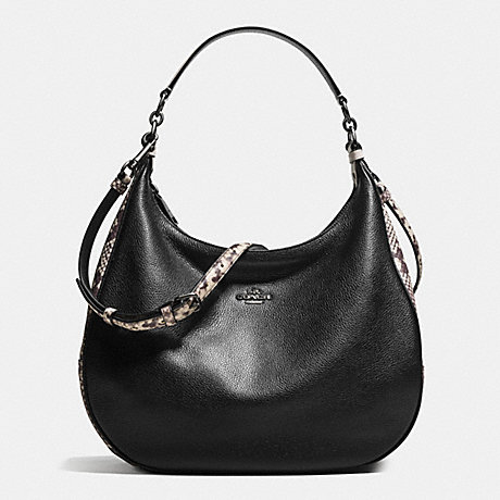 COACH f57503 HARLEY HOBO WITH SNAKE EMBOSSED LEATHER TRIM ANTIQUE NICKEL/BLACK MULTI