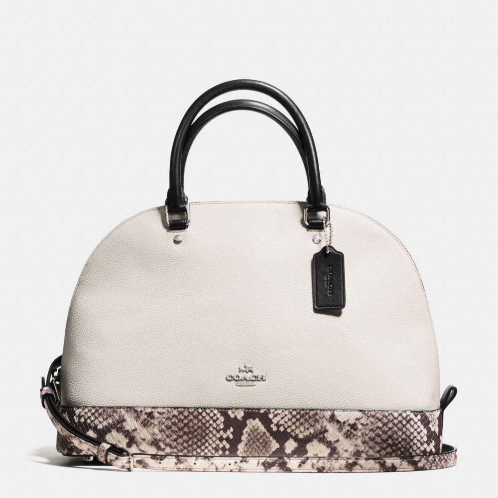 COACH F57504 SIERRA SATCHEL WITH SNAKE EMBOSSED LEATHER TRIM SILVER/CHALK-MULTI