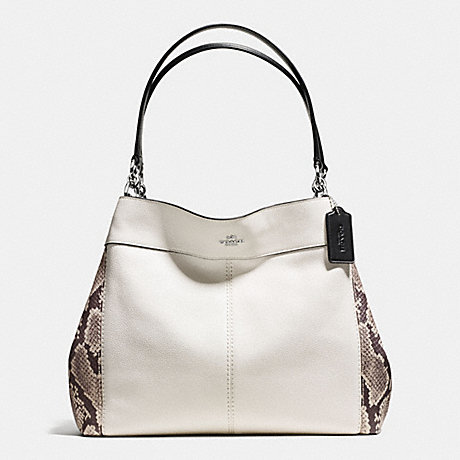 COACH F57505 LEXY SHOULDER BAG WITH SNAKE EMBOSSED LEATHER TRIM SILVER/CHALK-MULTI