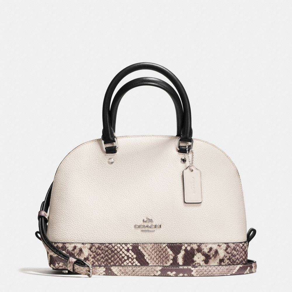 COACH F57506 MINI SIERRA SATCHEL WITH SNAKE EMBOSSED LEATHER TRIM SILVER/CHALK-MULTI