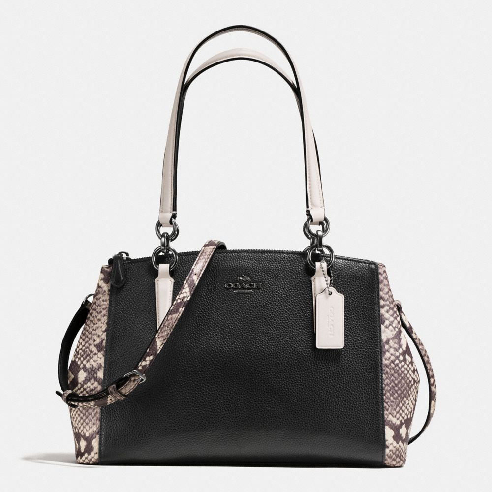 COACH F57507 - SMALL CHRISTIE CARRYALL WITH SNAKE EMBOSSED LEATHER TRIM ANTIQUE NICKEL/BLACK MULTI
