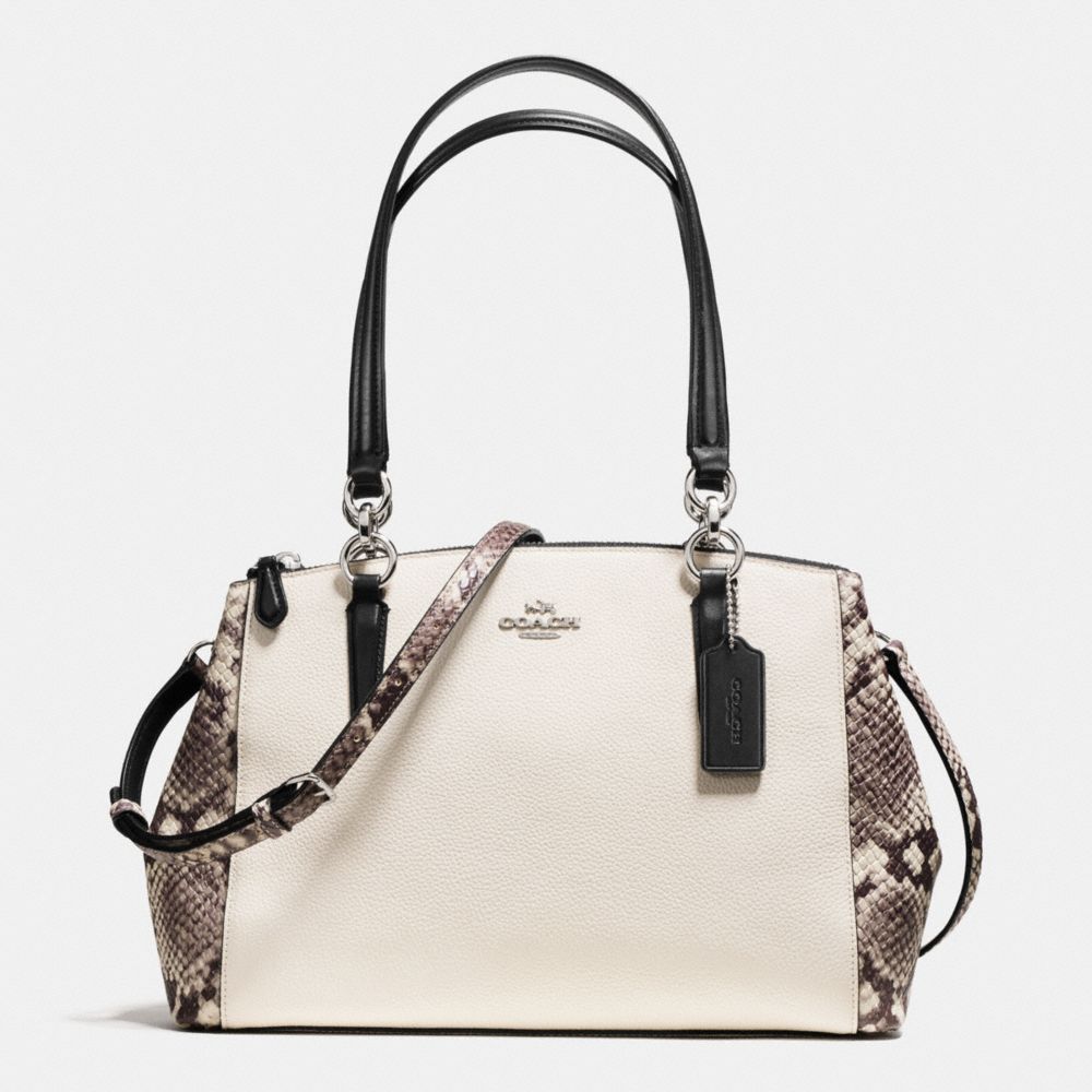 SMALL CHRISTIE CARRYALL WITH SNAKE EMBOSSED LEATHER TRIM - f57507 - SILVER/CHALK MULTI