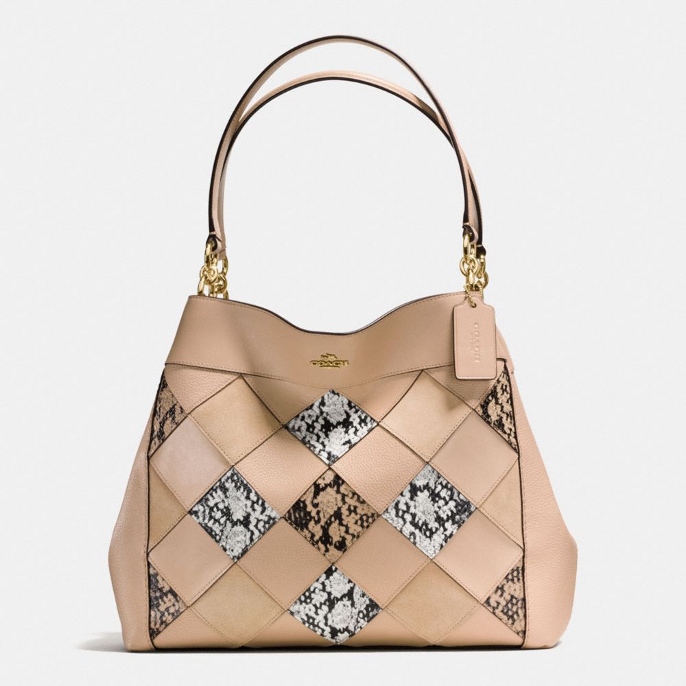 LEXY SHOULDER BAG IN SNAKE PATCHWORK LEATHER - f57509 - IMITATION GOLD/BEECHWOOD MULTI