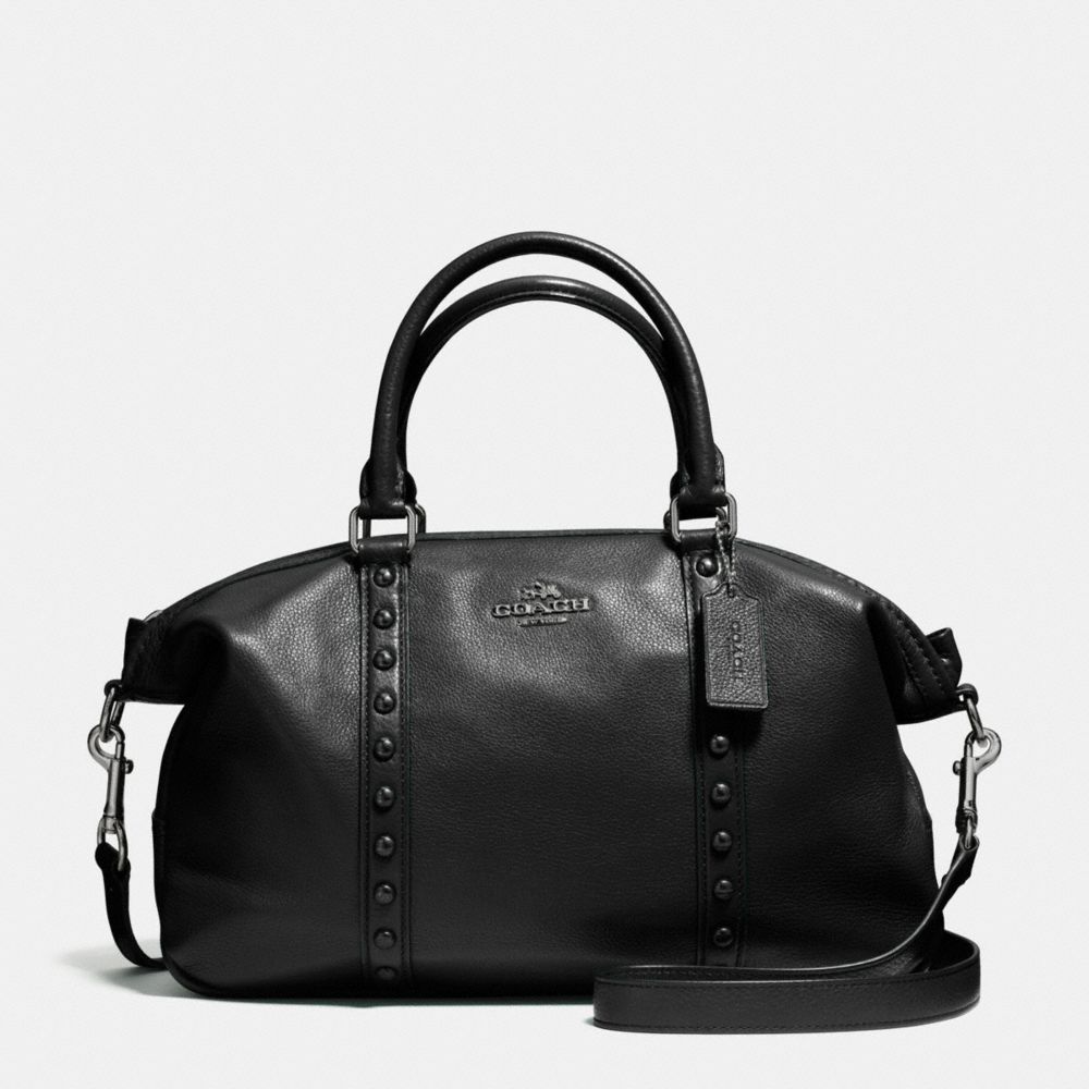 COACH CENTRAL SATCHEL WITH ENAMEL STUD - ANTIQUE NICKEL/BLACK - f57513