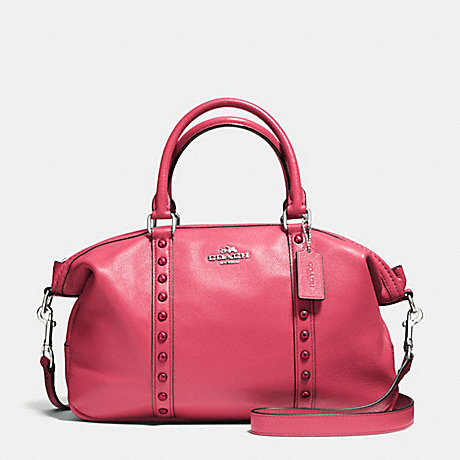 COACH F57513 CENTRAL SATCHEL WITH ENAMEL STUD SILVER/STRAWBERRY