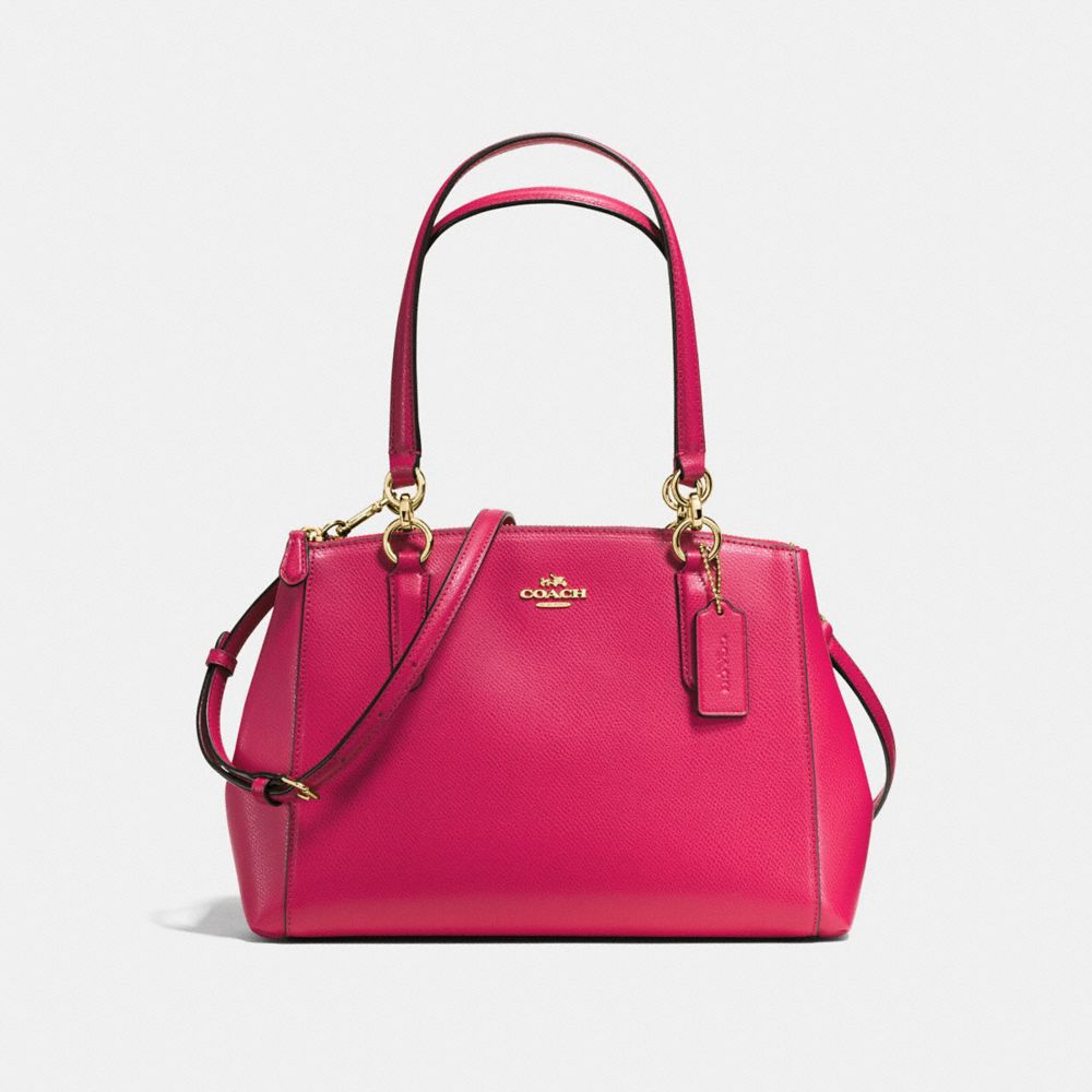 COACH f57520 SMALL CHRISTIE CARRYALL IN CROSSGRAIN LEATHER IMITATION GOLD/BRIGHT PINK