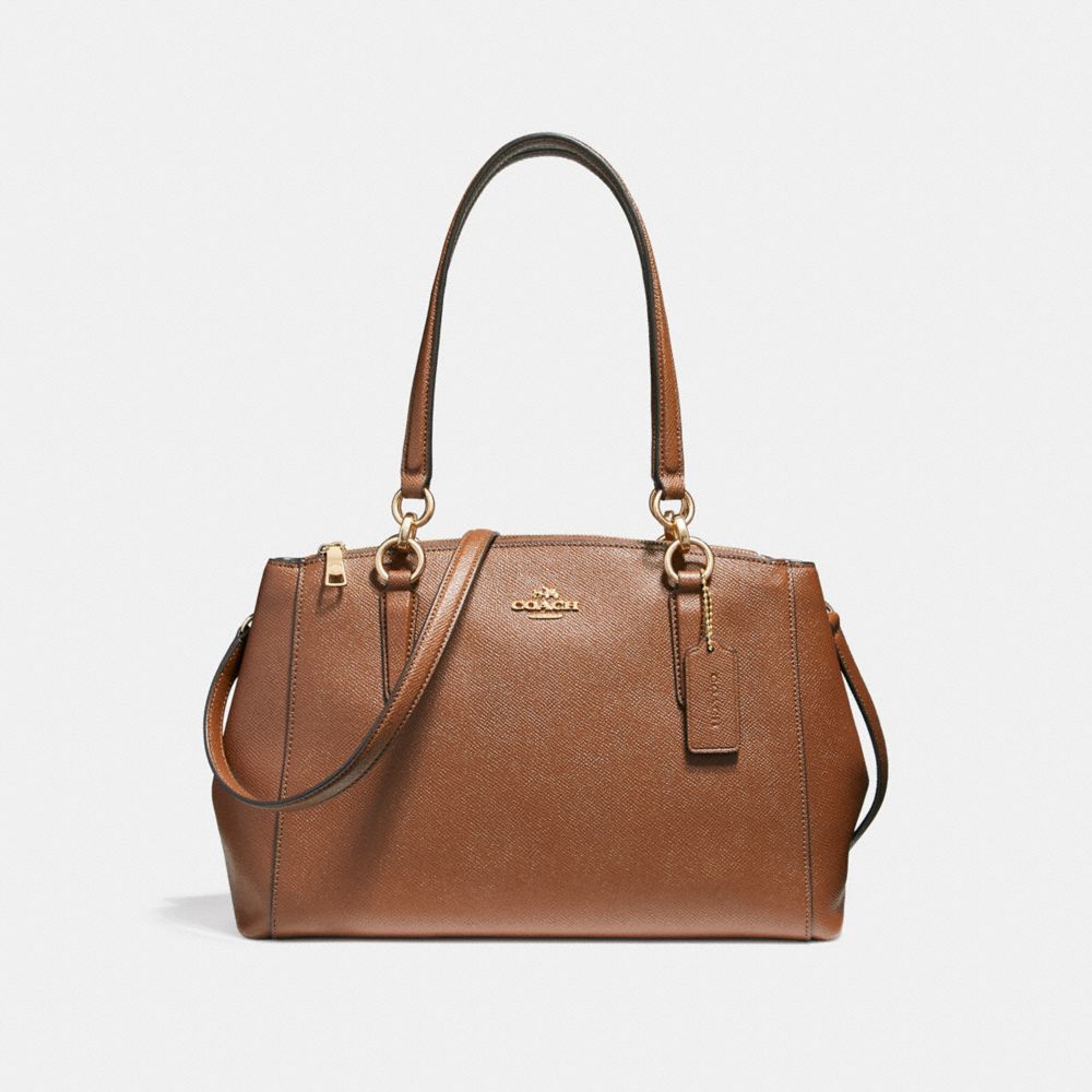 SMALL CHRISTIE CARRYALL IN CROSSGRAIN LEATHER - LIGHT GOLD/SADDLE 2 - COACH F57520