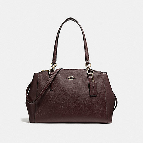 COACH F57520 SMALL CHRISTIE CARRYALL IN CROSSGRAIN LEATHER LIGHT-GOLD/OXBLOOD-1