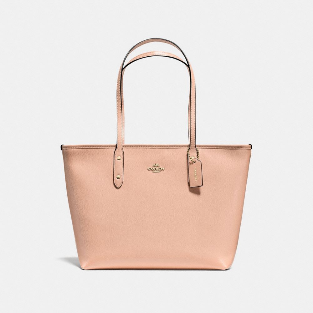 COACH F57522 City Zip Tote In Crossgrain Leather IMITATION GOLD/NUDE PINK