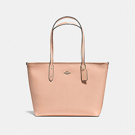 COACH f57522 CITY ZIP TOTE IN CROSSGRAIN LEATHER IMITATION GOLD/NUDE PINK
