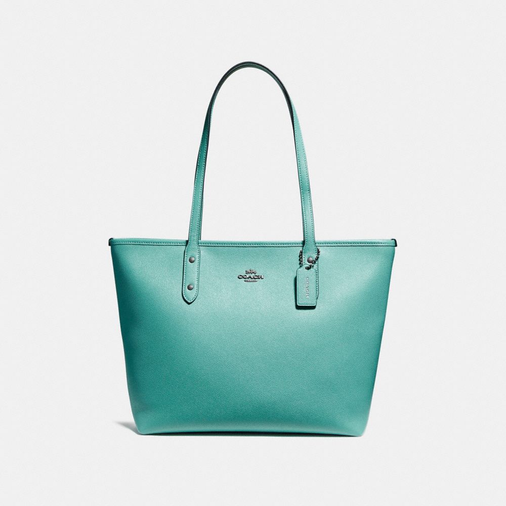 COACH F57522 CITY ZIP TOTE BLUE-GREEN/BLACK-ANTIQUE-NICKEL