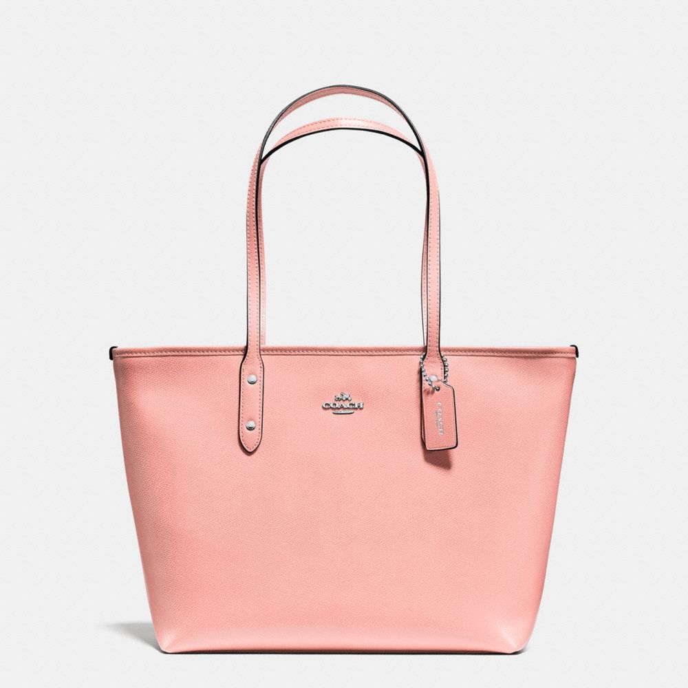 CITY ZIP TOTE IN CROSSGRAIN LEATHER - COACH F57522 - SILVER/BLUSH