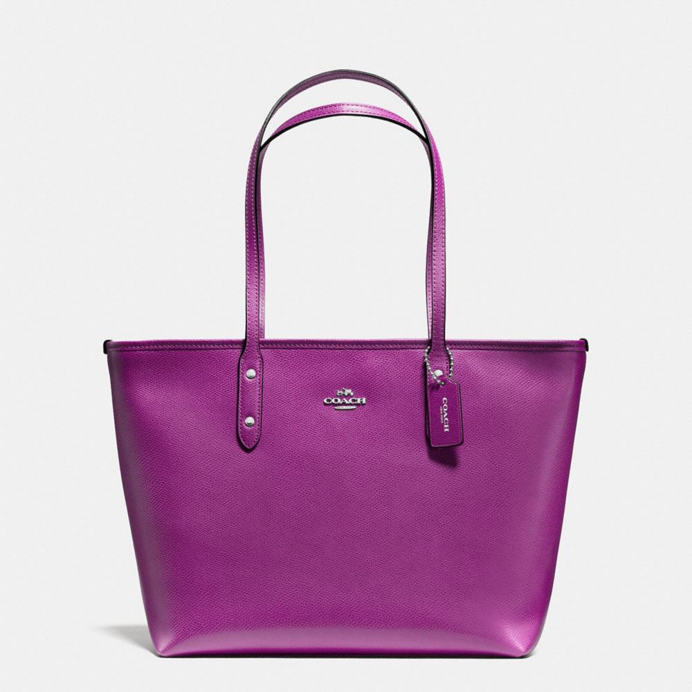 COACH CITY ZIP TOTE IN CROSSGRAIN LEATHER - SILVER/HYACINTH - F57522