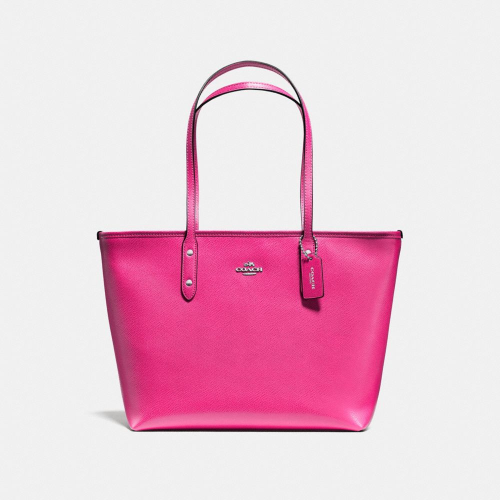 CITY ZIP TOTE IN CROSSGRAIN LEATHER - f57522 - SILVER/BRIGHT FUCHSIA