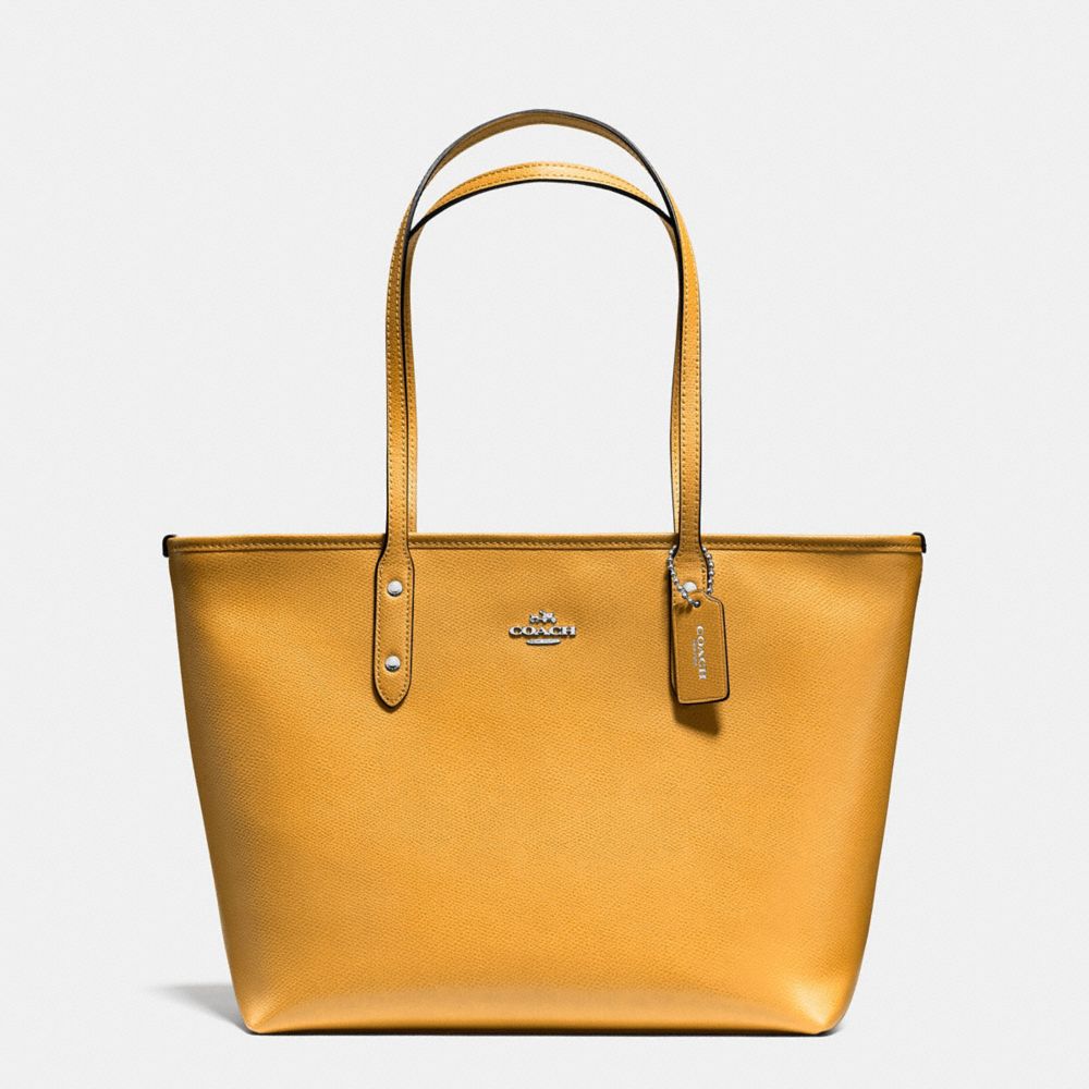 COACH CITY ZIP TOTE IN CROSSGRAIN LEATHER - SILVER/MUSTARD - f57522